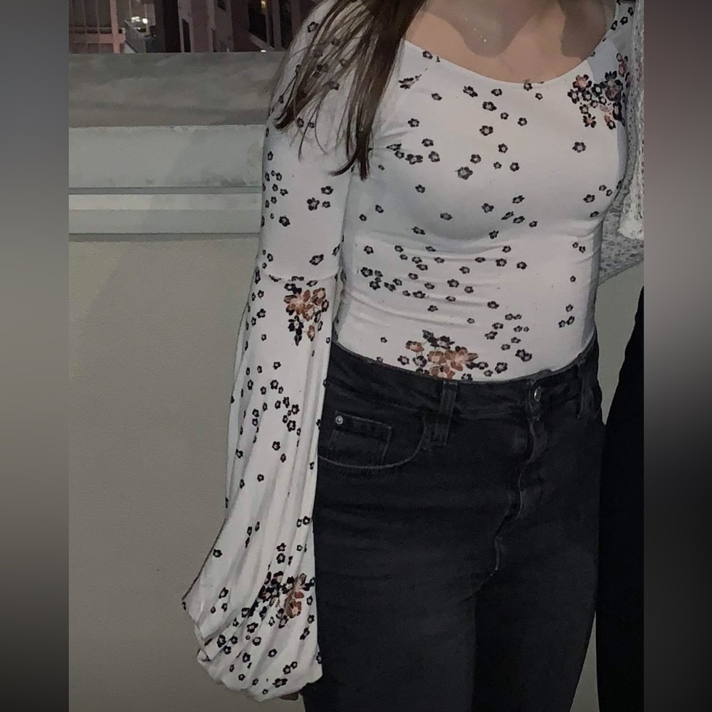 Long Sleeve Free People floral print cream color top